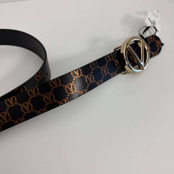 NEW VALENTINO AUTHENTIC GIUSY MONOGRAM LEATHER BLACK BELT​​ GOLD BUCKLE MEDIUM main image 5